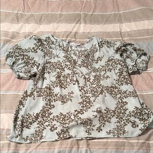 LC Lauren Conrad Brown Floral Puff Sleeve Blouse